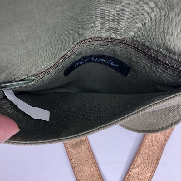 Heart moon star olive green with copper color block, canvas waist purse - Picture 5 of 13